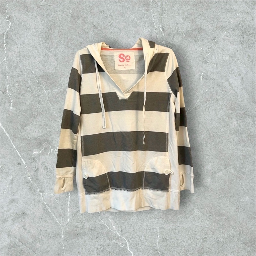 Grey & White Striped Women’s Hoodie Size XL